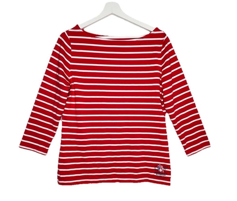 Womens Vineyard Vines Americas Cup performance 3/4 Sleeve Top S Red Stripe